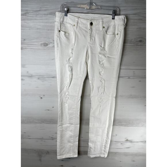 Decree Jeans Womens 11 White Distressed Skinny Super Skinny Stretch Ripped Pants - Picture 1 of 12